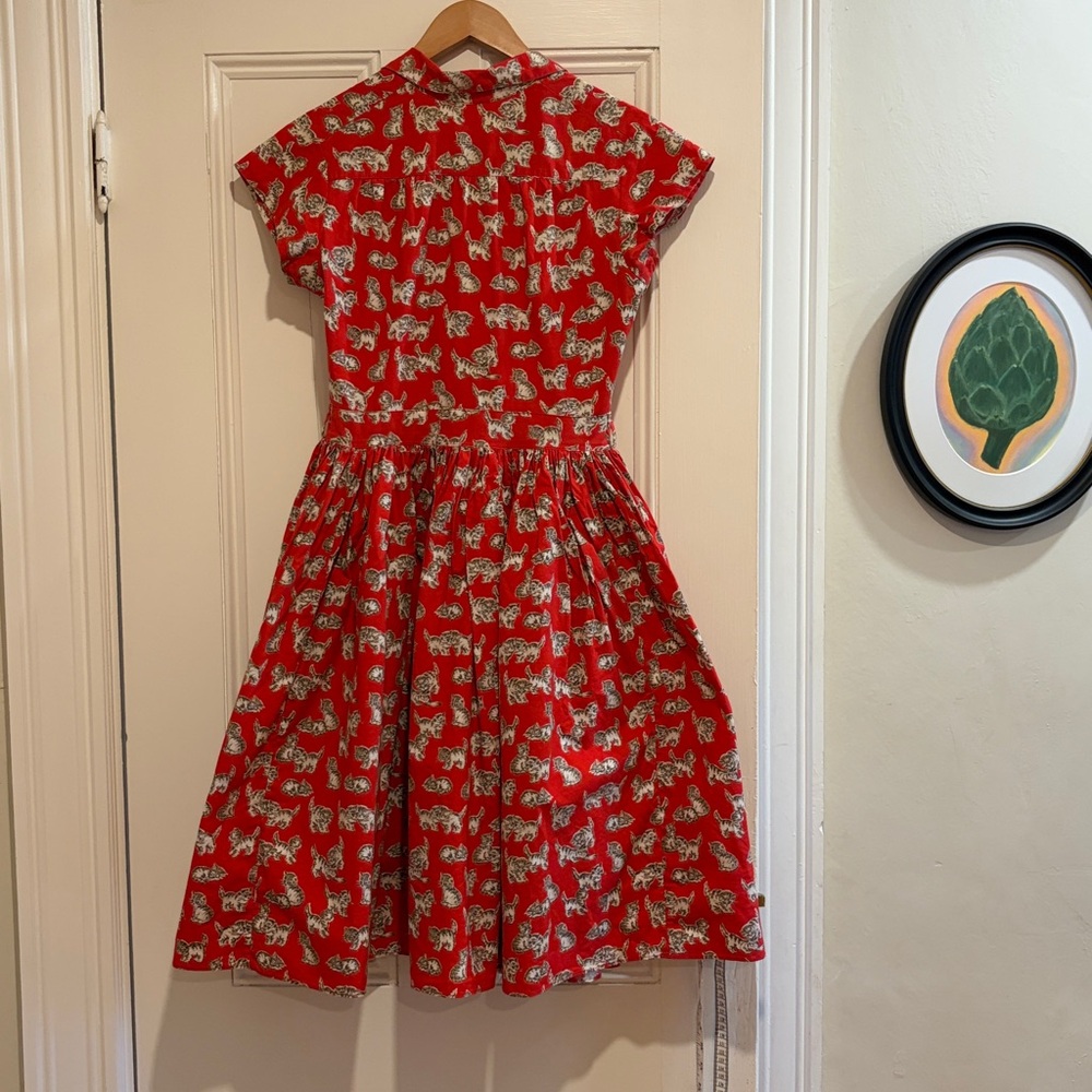 Bernie Dexter Red Dress with Cat Print - Picture 3 of 9